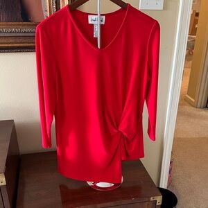 Joseph Ribkoff Bright Red V-Neck Long Sleeve Twist-Front Top